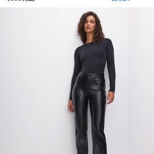 Good American Leather-Look Black Straight Leg Pants
